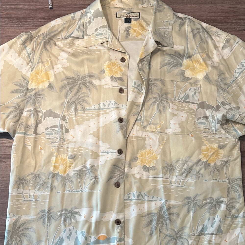 Tommy Bahama Beige and Yellow Tropical Shirt